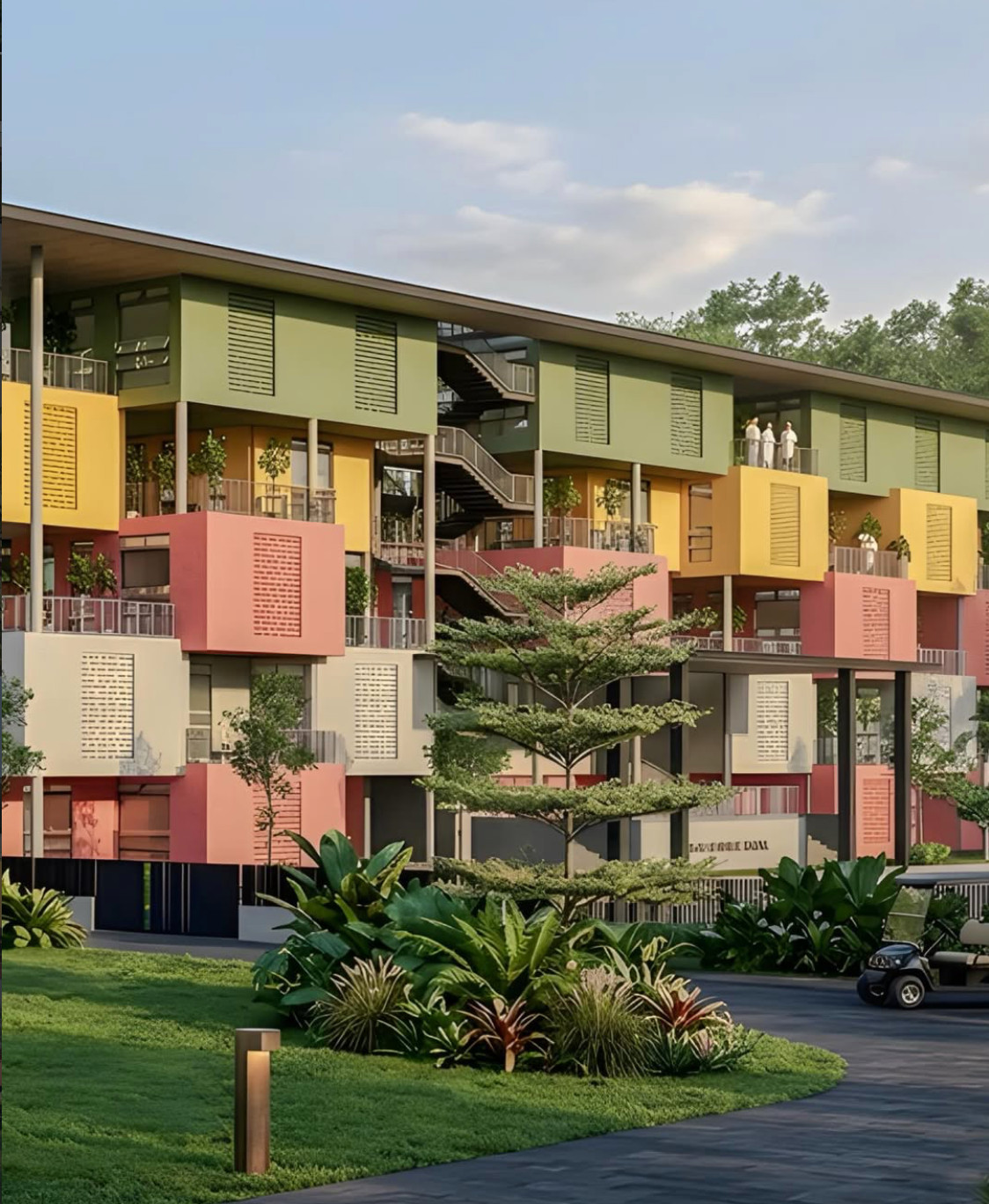 Little India Public School is designed for students from pre-primary to Grade 10. The campus moves beyond the idea of four-walled classrooms by prioritizing cross ventilation and open courtyards between every class, across all levels of the campus. The building is arranged in stacked volumes while m